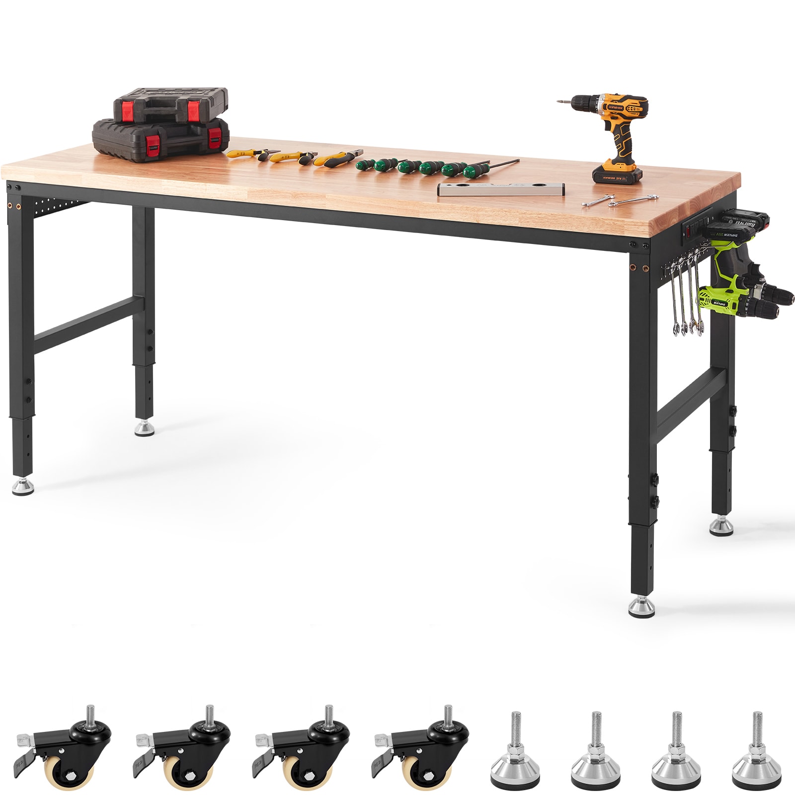 Adjustable Height Hardwood Dining Table With Wheels And Outlets_voghion.com